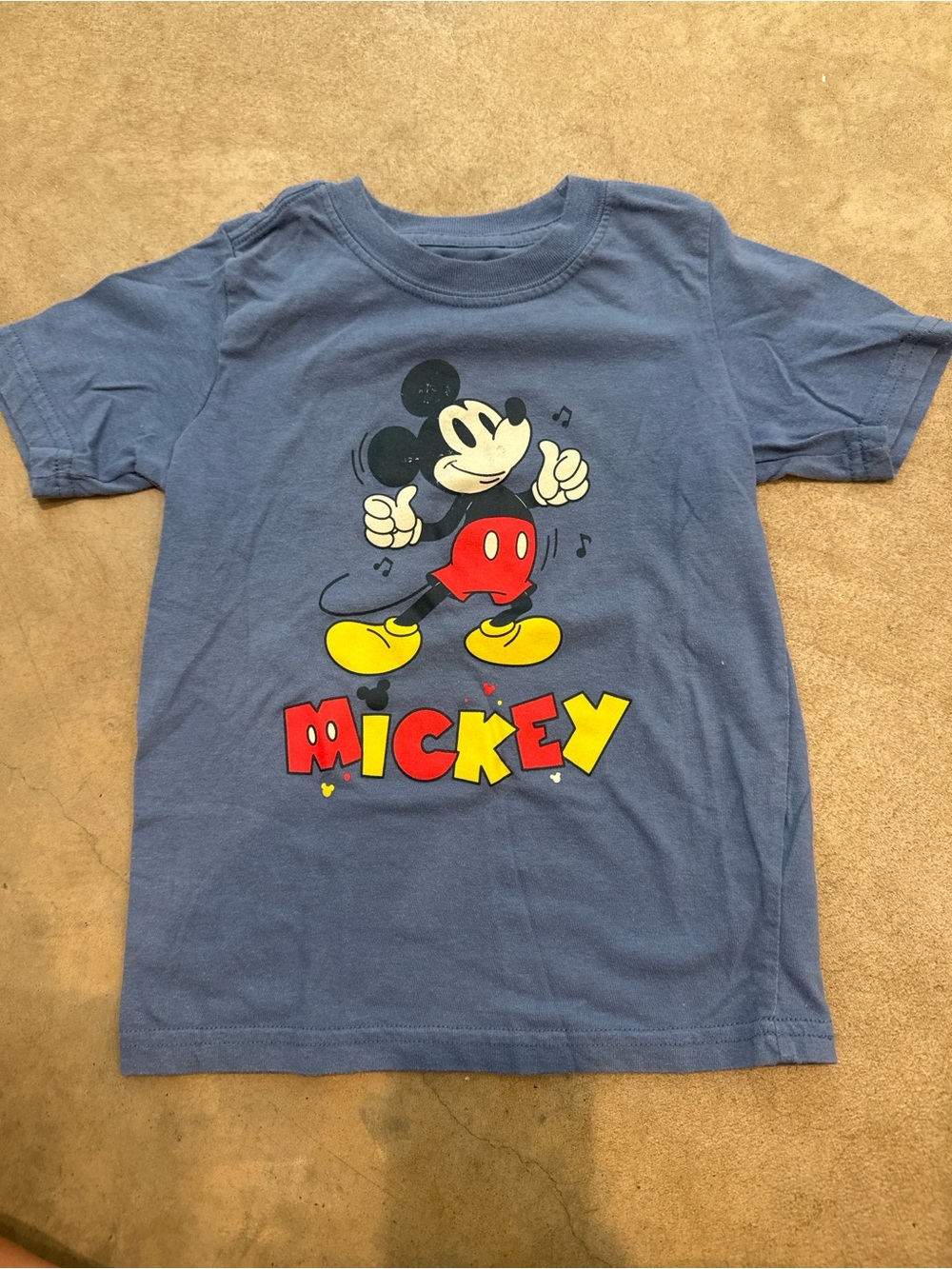Disney Blue Mickey Mouse Graphic Tee with Red and Yellow Accents